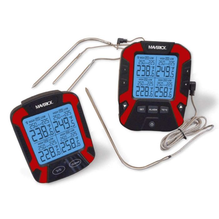 Maverick XR-50 Extended Range Digital Remote Wireless 4 Probe BBQ & Meat Thermometer, Black/Red